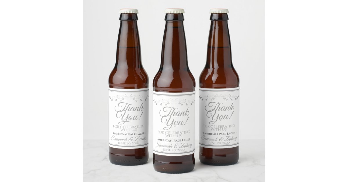 Silver Wedding Beer Bottle Label Thank You | Zazzle