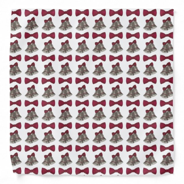 Silver Wedding Bells Bowtie Groom Pocket Square Bandana (Front)