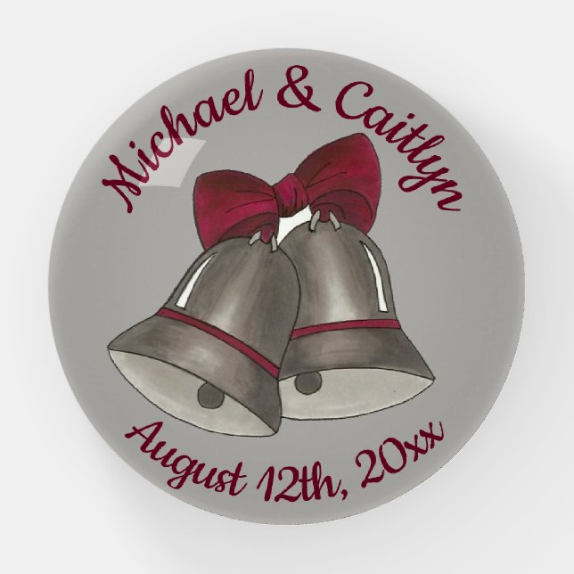 Silver Wedding Bells Engagement Anniversary Favor Paperweight (Front)