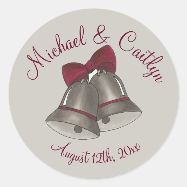 Silver Wedding Bells Engagement Save the Date Classic Round Sticker (Front)