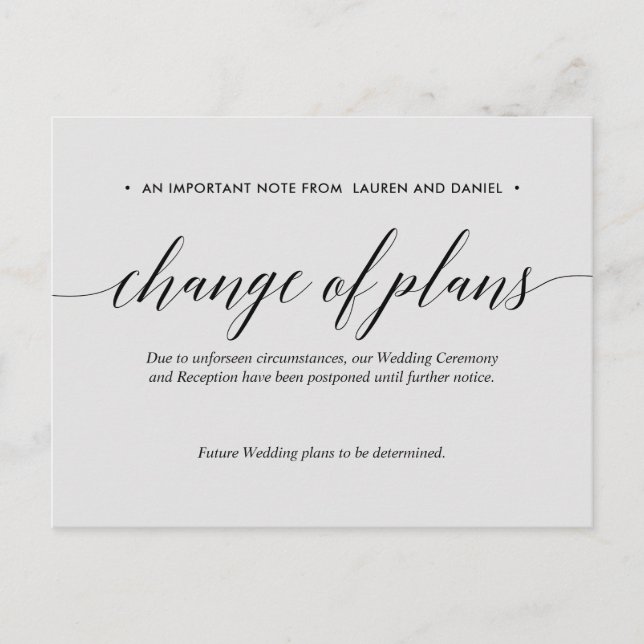 Silver Wedding Change of Plans Postponed Cancelled Announcement Postcard (Front)
