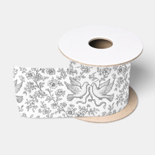 Silver Wedding Doves with Ribbons and Flowers