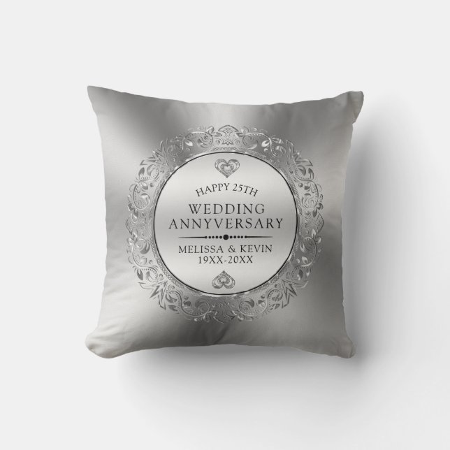 Silver wedding floral mandala throw pillow (Front)