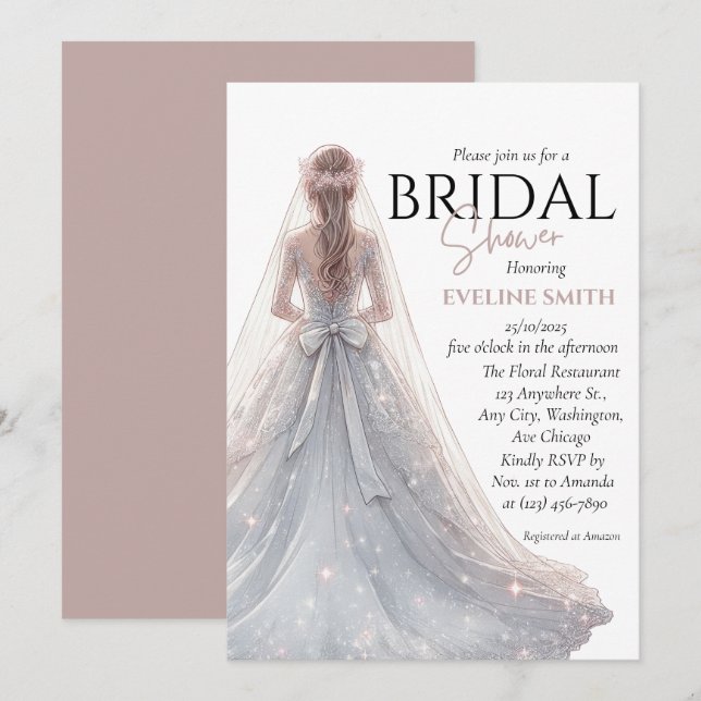 Silver Wedding Gown Bridal shower  Invitation (Front/Back)