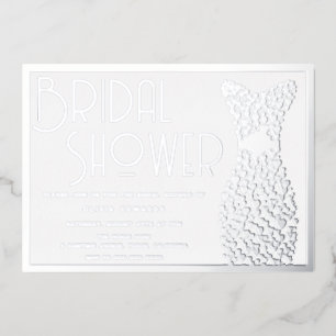 Silver Wedding Gown Elegant Bridal Shower Foil Invitation