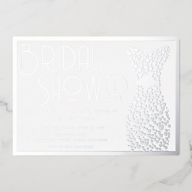 Silver Wedding Gown Elegant Bridal Shower Foil Invitation (Front)