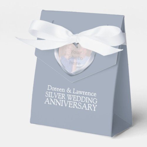 Silver wedding heart photo thank you favor box