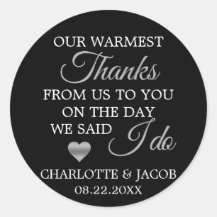 Silver Wedding Heart Warmest Thanks Thank You Classic Round Sticker