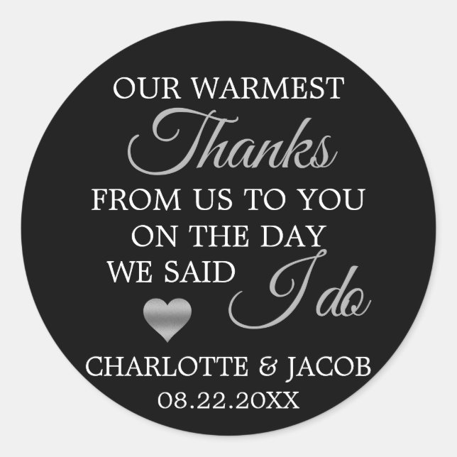 Silver Wedding Heart Warmest Thanks | Thank You Classic Round Sticker (Front)