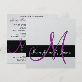 Silver Wedding Invitation Monogram Names Purple