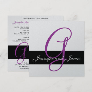 Silver Wedding Invitation Monogram Names Purple