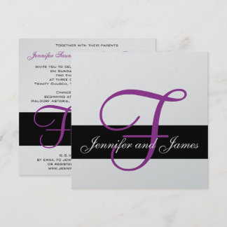 Silver Wedding Invitation Monogram Names Purple