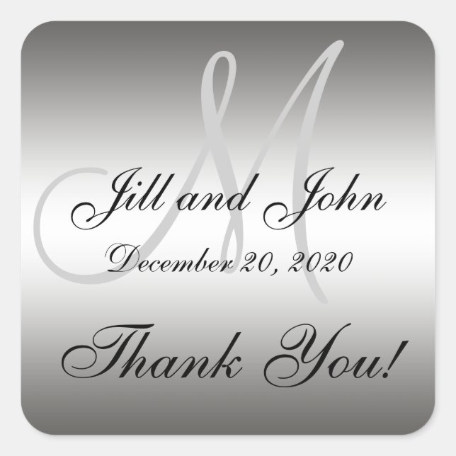 Silver Wedding Personalized Thank You Square Label (Front)