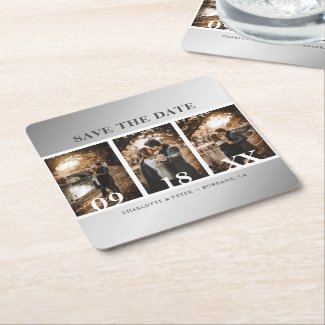 Silver Wedding Photo Save The Date Coasters