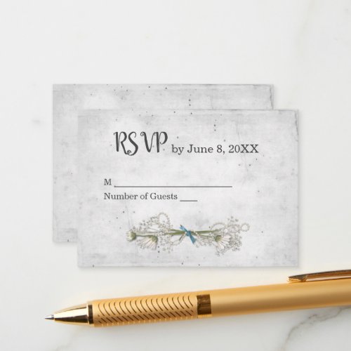 Silver Wedding RSVP With Daisy Bouqet Enclosure Card