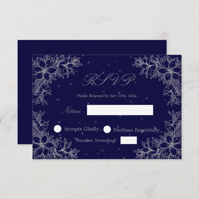 Silver Wedding RSVP with Ornate Floral graphics (Front/Back)