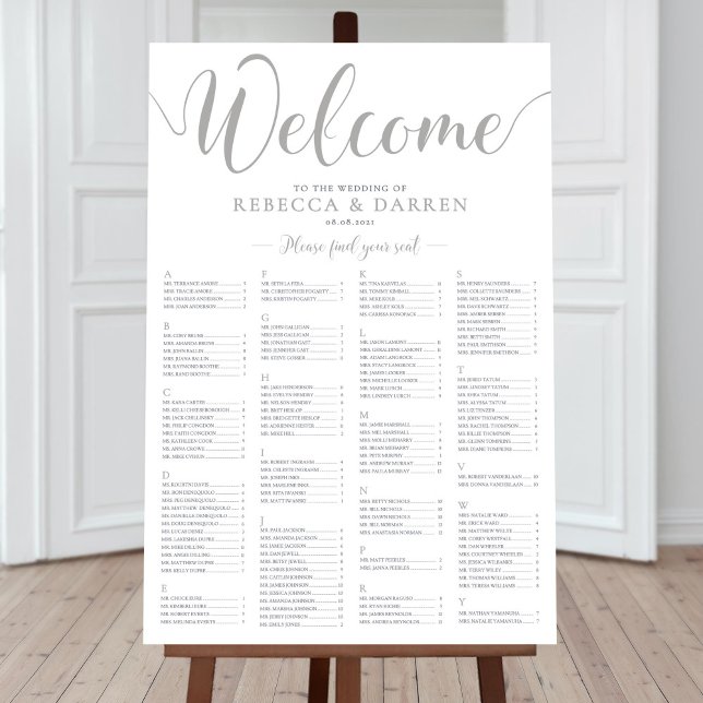 Silver Wedding Seating Chart Alphabetical names (Creator Uploaded)