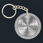 Silver wedding silver and sparkles keychain<br><div class="desc">Elegant faux silver and sparkling faux diamonds customizable 25th silver wedding anniversary.</div>