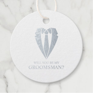 Silver Wedding Suit and Tie Groomsman Proposal Foil Favor Tags