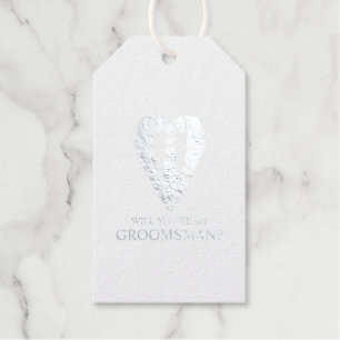 Silver Wedding Suit and Tie Groomsman Proposal Foil Gift Tags
