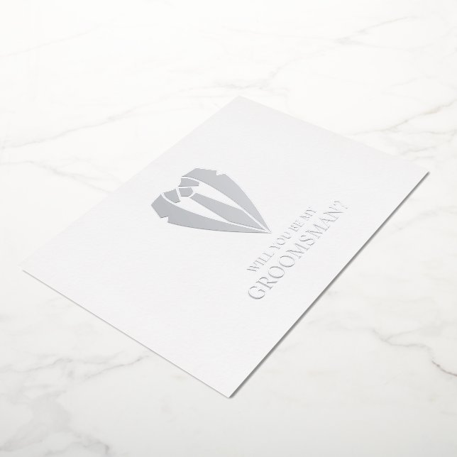 Silver Wedding Suit and Tie Groomsman Proposal Foil Invitation (Rotated)