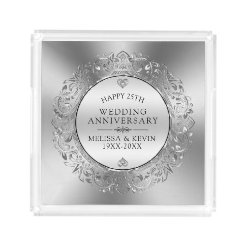 Silver Wedding Swirly Circle Frame Acrylic Tray