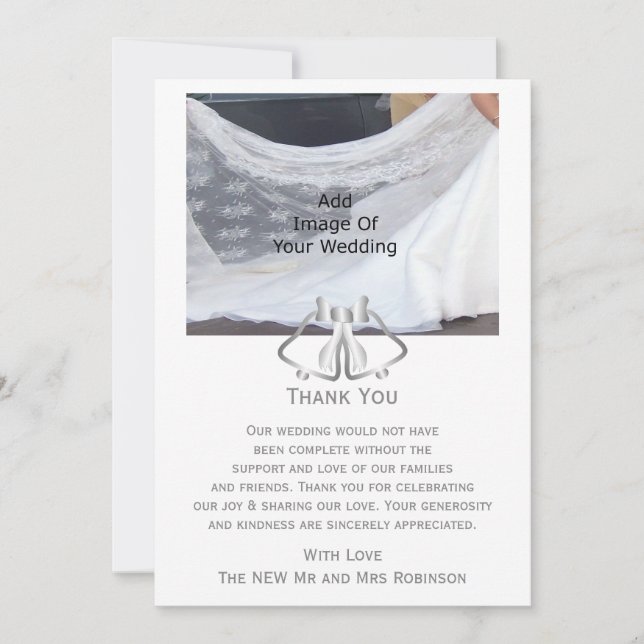 Silver Wedding Thank You Card Bells And Ribbon (Front)
