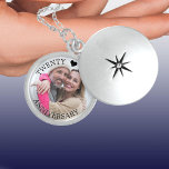 Silver Wedding Twenty Fifth Anniversary Photo Locket Necklace<br><div class="desc">Elegant photo locket for your 25th wedding anniversary - or you can edit the text to suit any occasion. The template is set up for you to add your own photo, which will be displayed with a semi-transparent border overlay for the text to sit on. The sample text reads "twenty...</div>