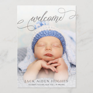 Silver Welcome Baby Birth Announcement Photo Cards