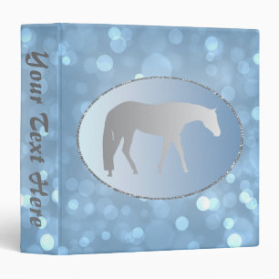 Silver Western Pleasure Horse on Blue Brokeh 3 Ring Binder