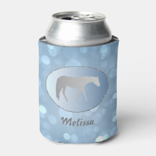 Silver Western Pleasure Horse on Blue Brokeh Can Cooler