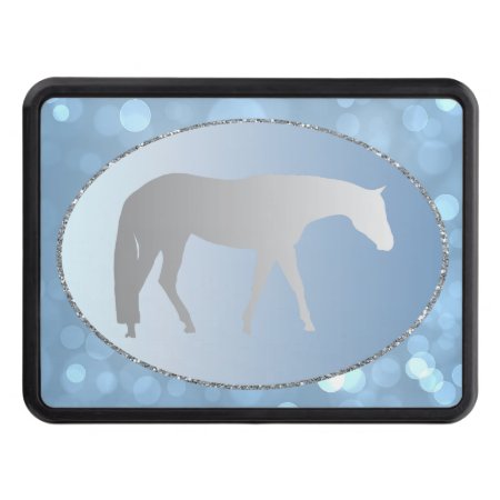 Silver Western Pleasure Horse On Blue Brokeh Hitch Cover