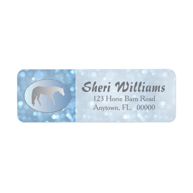 Silver Western Pleasure Horse on Blue Brokeh Label (Front)