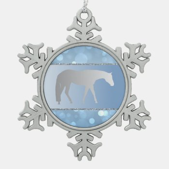 Silver Western Pleasure Horse On Blue Brokeh Snowflake Pewter Christmas Ornament by PandaCatGallery at Zazzle