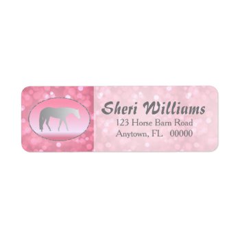 Silver Western Pleasure Horse On Pink Brokeh Label by PandaCatGallery at Zazzle