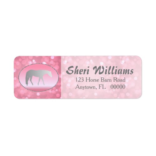 Silver Western Pleasure Horse on Pink Brokeh Label