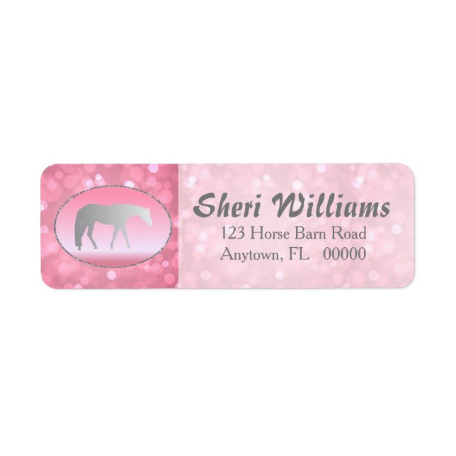 Silver Western Pleasure Horse on Pink Brokeh Label (Front)