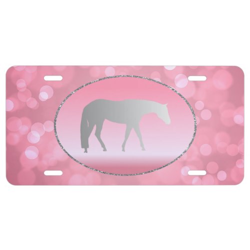 Silver Western Pleasure Horse on Pink Brokeh License Plate