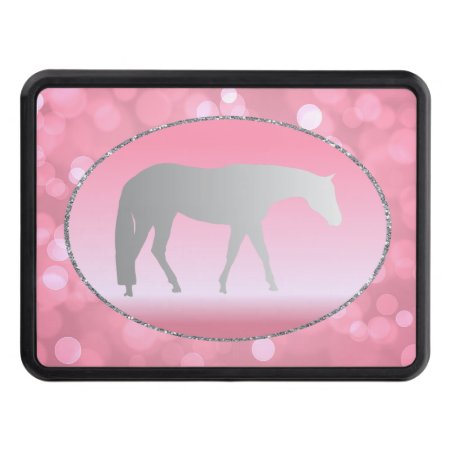 Silver Western Pleasure Horse On Pink Brokeh Tow Hitch Cover