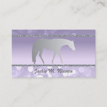 Silver Western Pleasure Horse On Purple Brokeh Business Card by PandaCatGallery at Zazzle