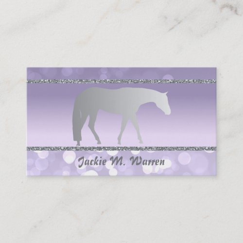 Silver Western Pleasure Horse on Purple Brokeh Business Card
