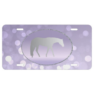 Silver Western Pleasure Horse on Purple Brokeh License Plate
