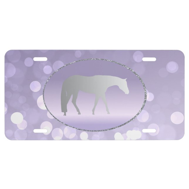 Silver Western Pleasure Horse on Purple Brokeh License Plate (Front)