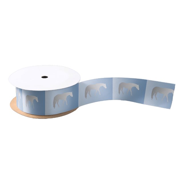 Silver Western Pleasure Horses on Blue Satin Ribbon (Spool)