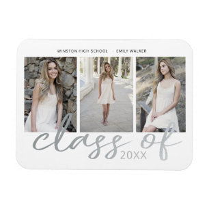 Silver Whimsical Script Photo Graduation Magnet