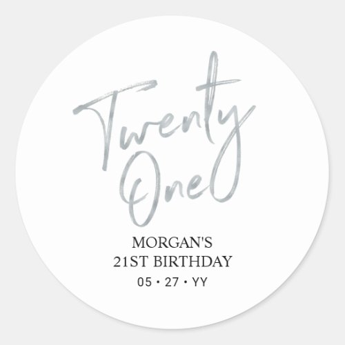 Silver  White 21st Birthday Party Favor Thank you Classic Round Sticker