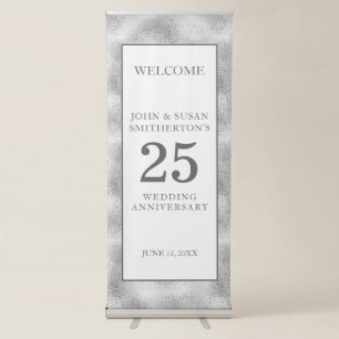 Silver White 25th Wedding Anniversary Retractable Banner