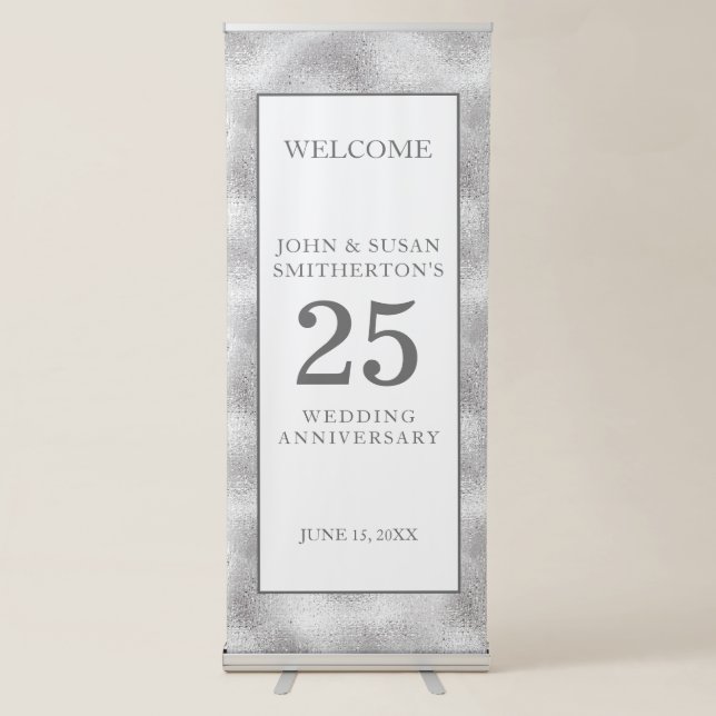Silver White 25th Wedding Anniversary Retractable Banner (Front)