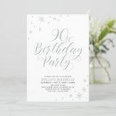 Silver & White | 90th Photo Birthday Party Invitation (Standing Front)