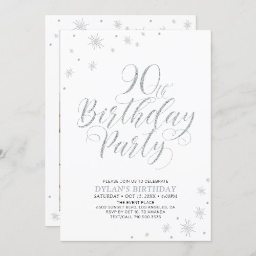 Silver  White  90th Photo Birthday Party Invitation